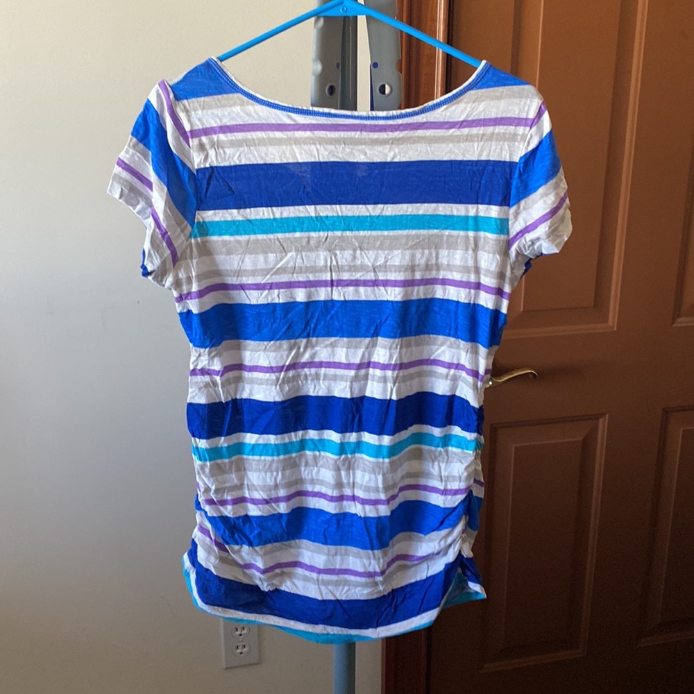 Oh baby by motherhood size L striped short sleeve top with cinched sides - Picture 2 of 5